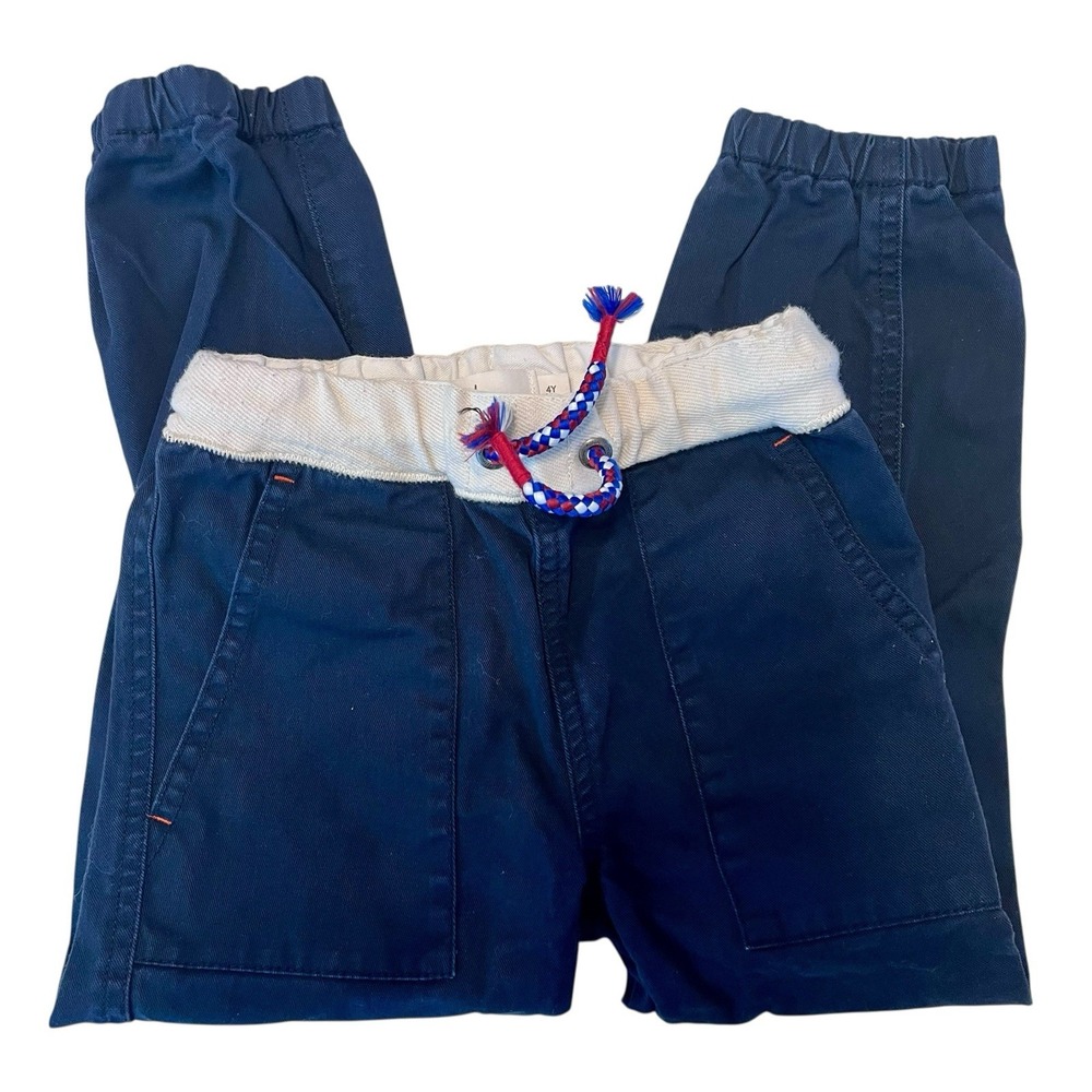 Boden Drawstring Twill Jogger Pants Navy Blue Boys Size 4Y Casual Cotton